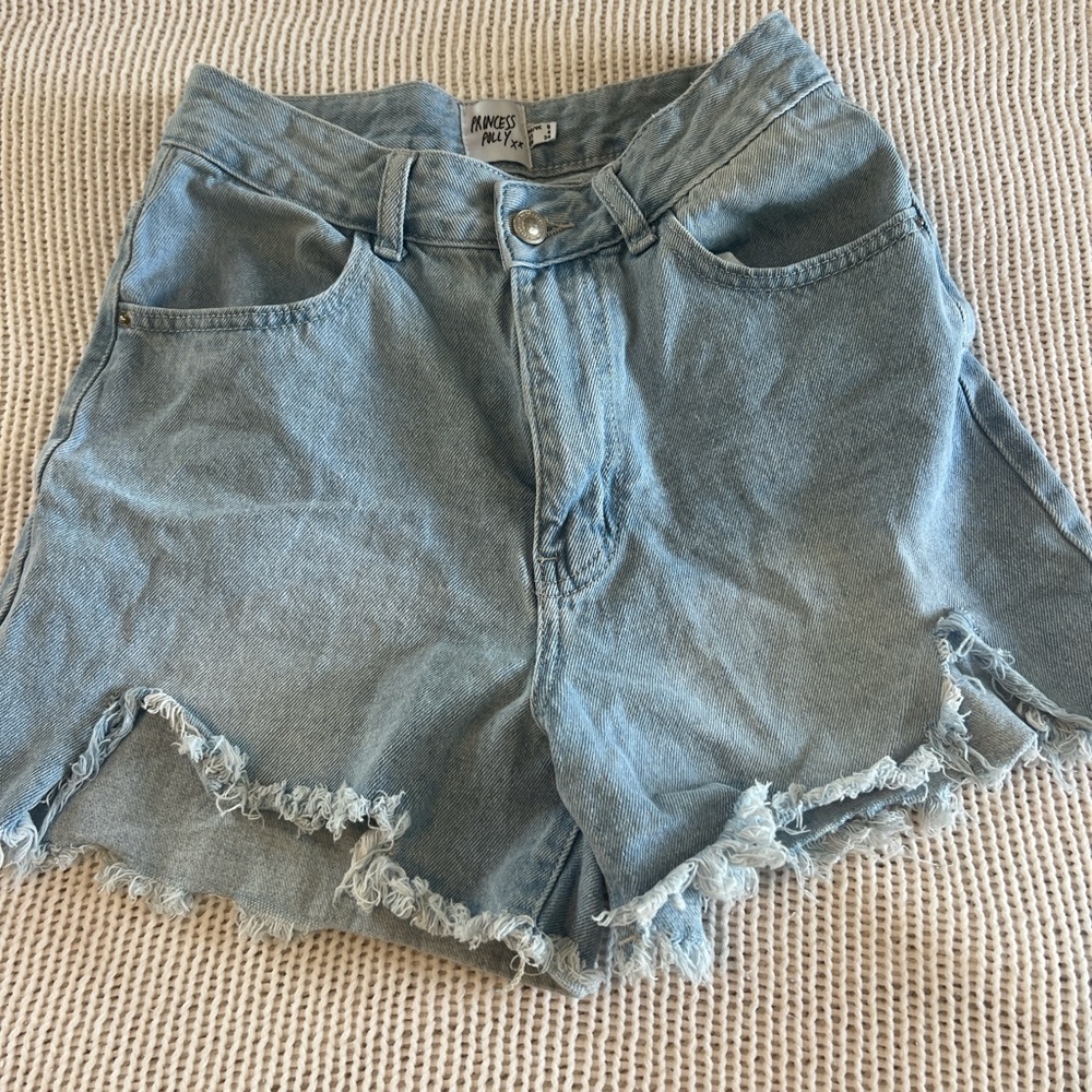 Princess Polly Blue Jean Shorts Distressed Raw-Edge